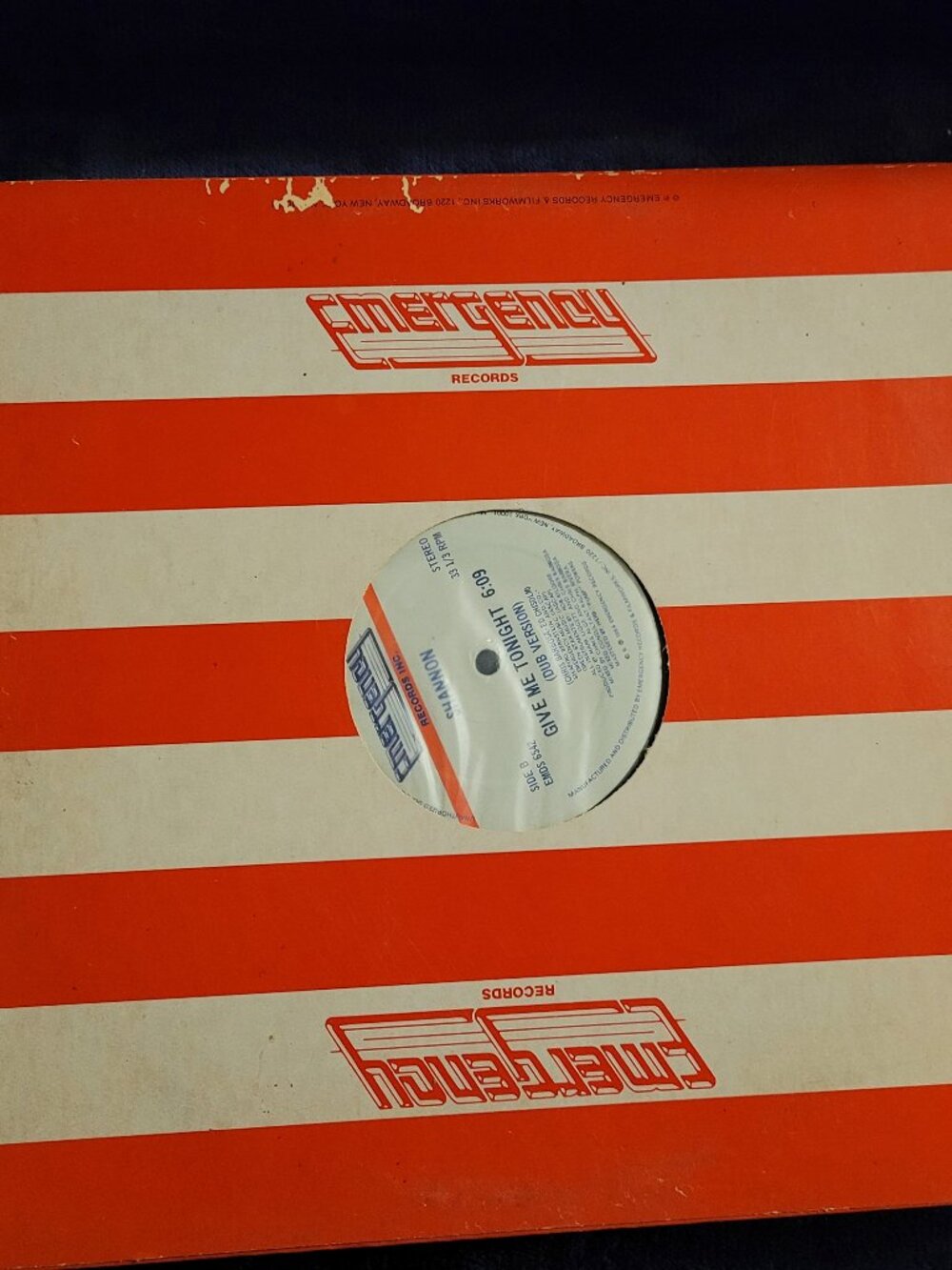 Shannon Give Me Tonight 12-Inch Vinyl Single Emergency Records 80s Freestyle Dan